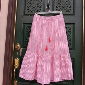 Talbots Red and White Striped A-Line Skirt With Ruffle, Size Small P